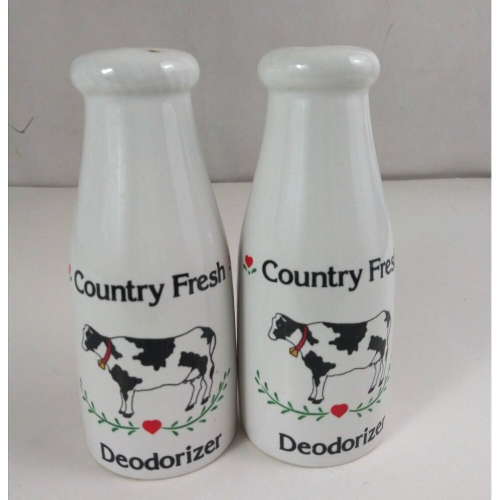 Vintage W.A. Country Fresh Deodorizer Cow Design Salt & Pepper Shakers